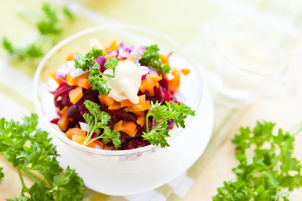 Vegetable salad with a light cream sauce — Stock Photo, Image