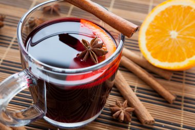 Traditional mulled wine with spices and citrus. clipart