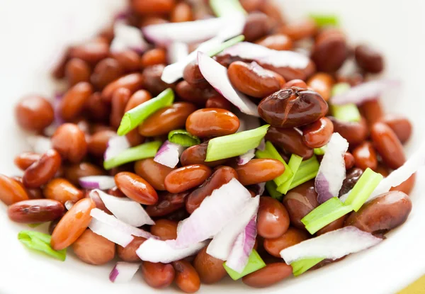 Cooked beans with onion closeup — Stock Photo, Image