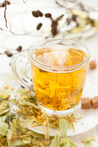 Hot tea flavored with lime flowers — Stock Photo, Image