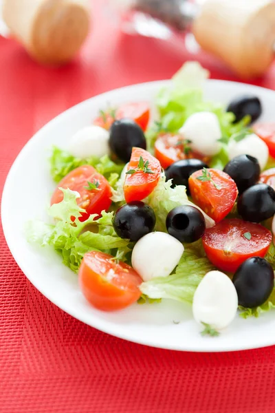 Tomato salad with mozzarella and olives — Stock Photo, Image