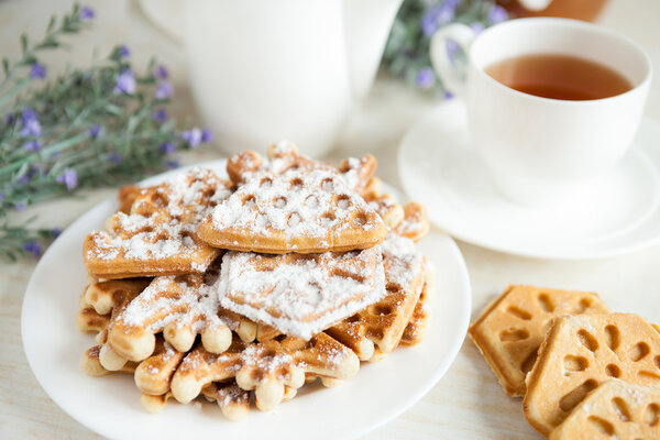 ruddy cookies and a cup of tea, closeup