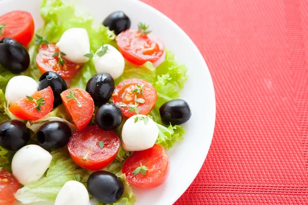 Caprese salad with tomato and mozzarella cheese on a white plate — Stock Photo, Image