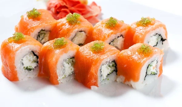 Sushi roll with red fish closeup — Stock Photo, Image