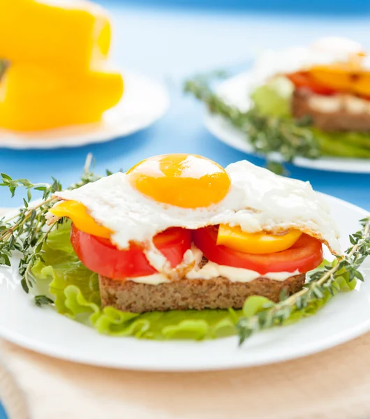 Eier auf Toast mit Gemüse — Stockfoto