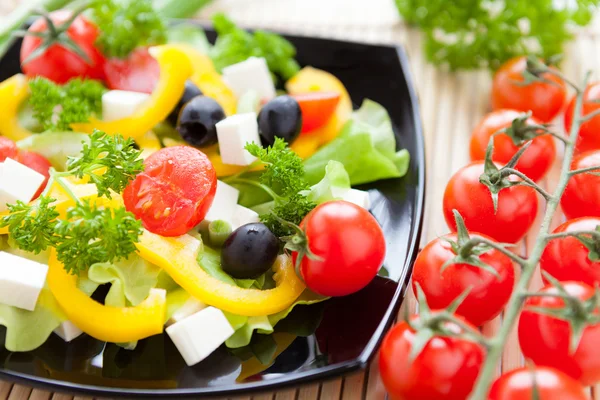 Salade de légumes aux tomates cerises et branche de tomate — Photo