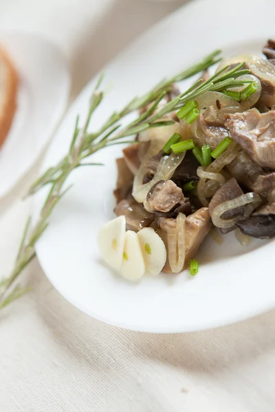 Fried mushrooms with onion - vertical composition — Stock Photo, Image