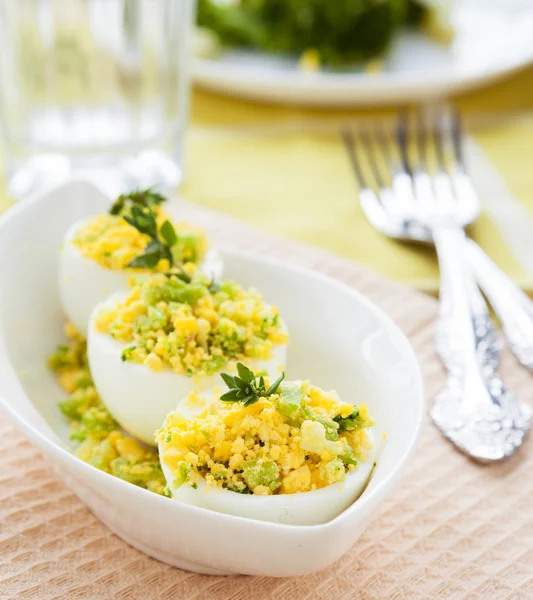 Egg snack on white dish — Stock Photo, Image