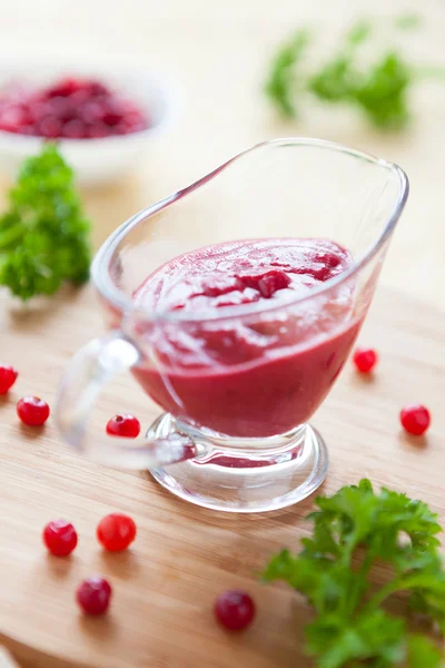 Red sauce in a gravy boat transparent — Stock Photo, Image