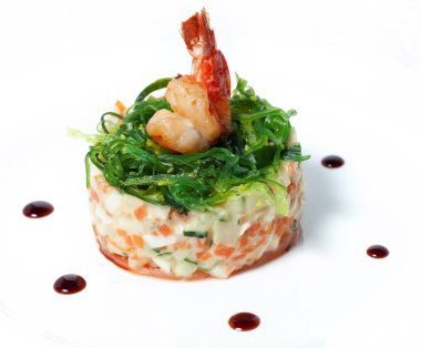 lezzetli yosun ve karides salatası