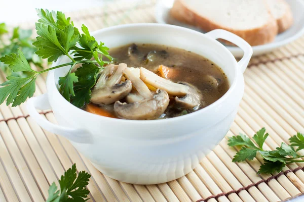 Hot mushroom soup with carrots — Stock Photo, Image