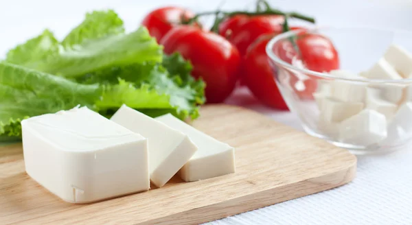 Feta cheese and tomato salad - Ingredients — Stock Photo, Image