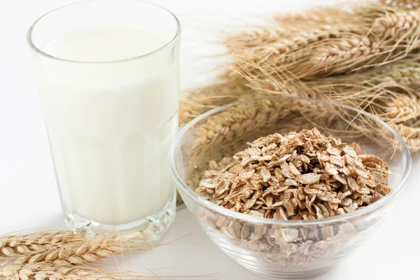 Glass of milk and oatmeal — Stock Photo, Image