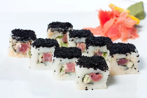 Sushi Roll with black caviar — Stock Photo, Image