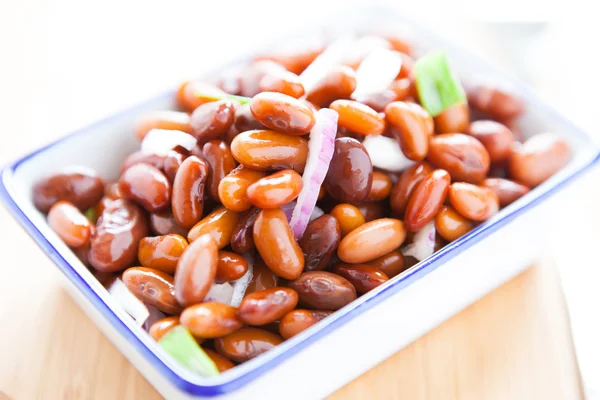 Salad of cooked beans with onions — Stock Photo, Image