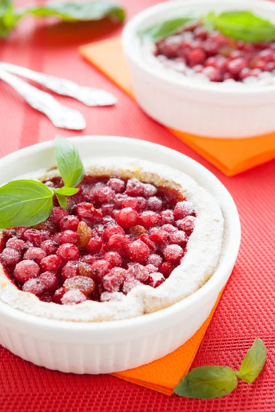 Red currant pie in white baking dish — Stock Photo, Image