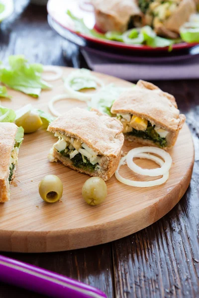 Slices of cake with egg and spinach — Stock Photo, Image