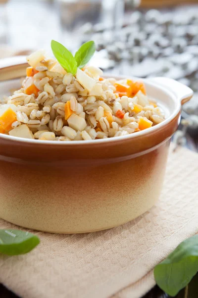 Bouillie d'orge nourrissante aux légumes-racines — Photo