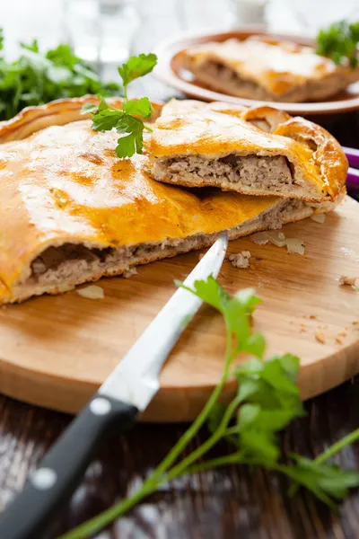 Nutritious rustic meat pie in a cut — Stock Photo, Image