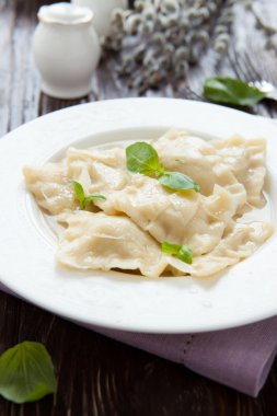 ricotta ve fesleğen yaprakları ile mantı