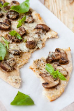 peynir ve mantar ince ev yapımı pizza