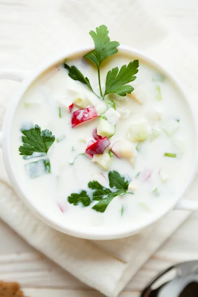 Summer soup with yogurt, Okroshka — Stock Photo, Image