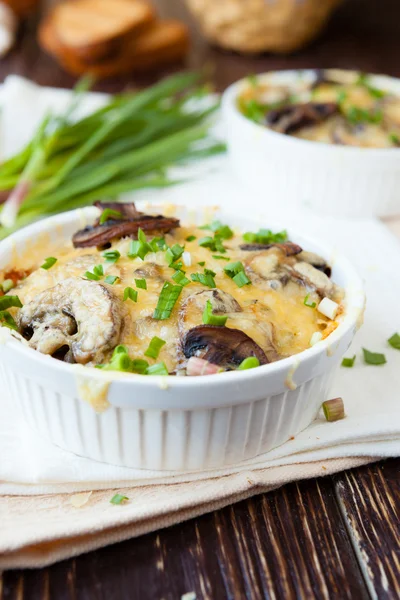 Mushroom julienne in a white bowl — Stock Photo, Image