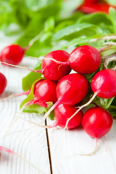 Bunch of fresh radishes on the boards — Stock Photo, Image