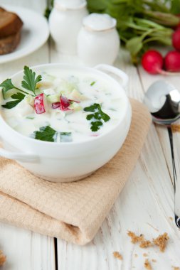 içinde beyaz bir kasesi beyaz okroshka