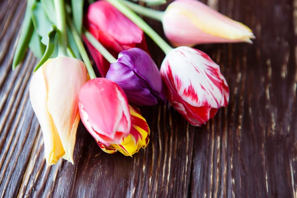 Malé kytice tulipánů na desky — Stock fotografie