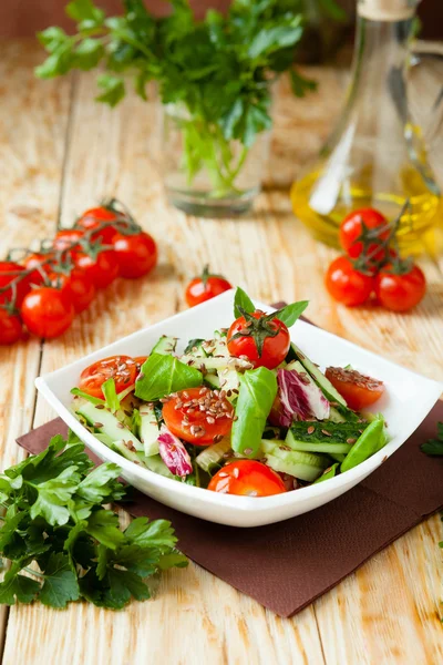 Salát, okurky a rajčat — Stock fotografie