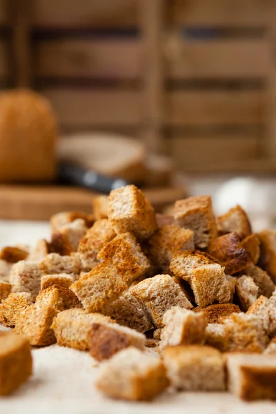 Bread croutons cooked in the oven — Stock Image Bread croutons cooked in the oven Stock Picture