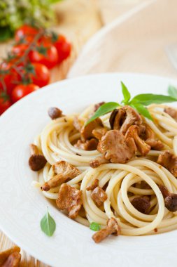 spaggetti pesto ile Cantharellus cibarius mantar, mantar