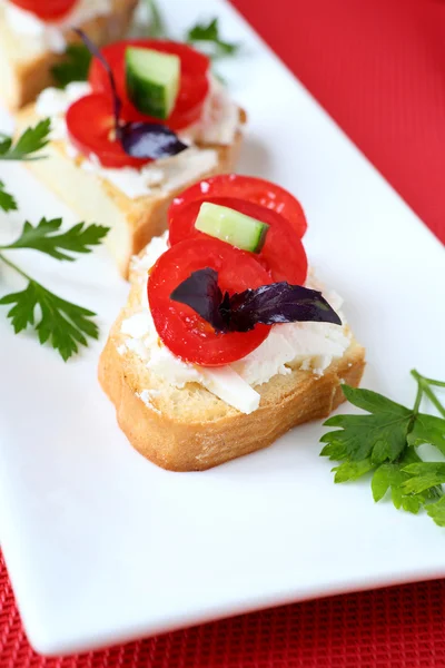 Bruschetta com queijo e tomate — Fotografia de Stock