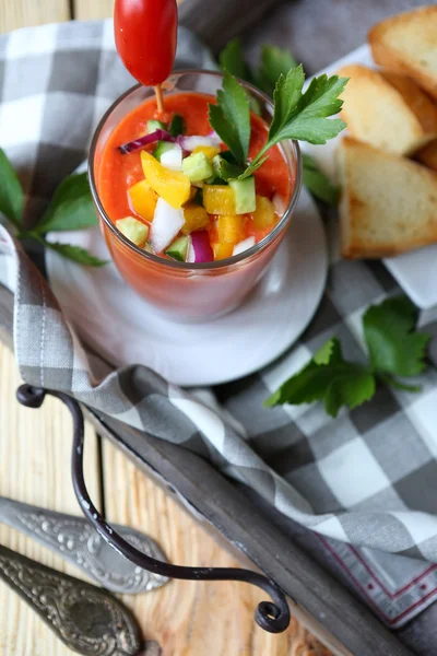 Cold gazpacho soup in a glass — Stock Image Cold gazpacho soup in a glass Stock Image