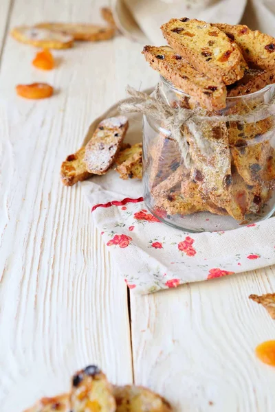 Homemade biscotti in a large glass jar — Stock Photo, Image