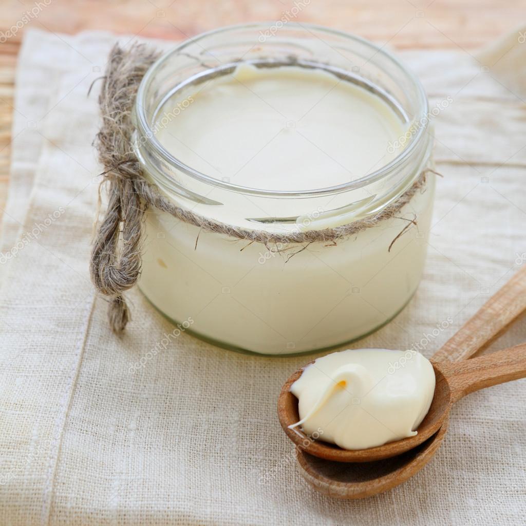 Sour cream in a jar.
