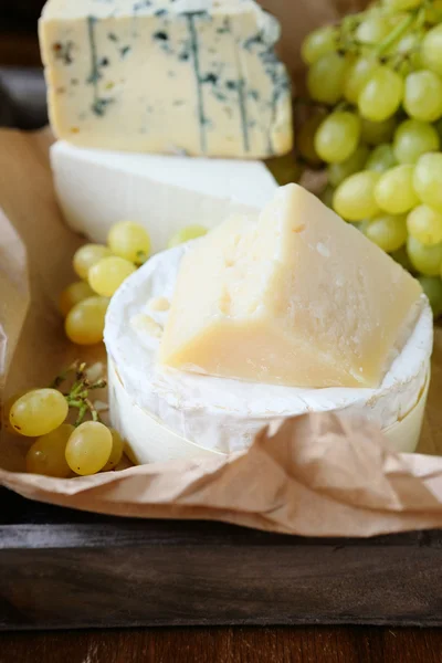 Verschillende soorten kaas op een dienblad — Stockfoto