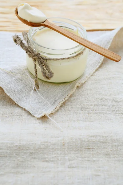 Fresh rustic cream, dairy product — Stock Photo, Image