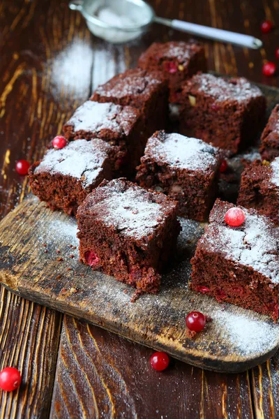 Brownie slices with cranberries — Stock Photo, Image