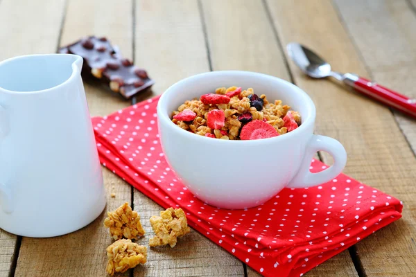 Granola with dried fruit for breakfast — Stock Photo, Image