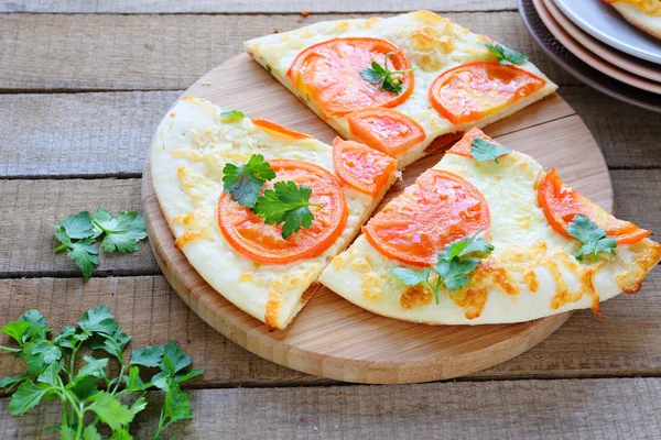 Three large slices of pizza margarita — Stock Photo, Image