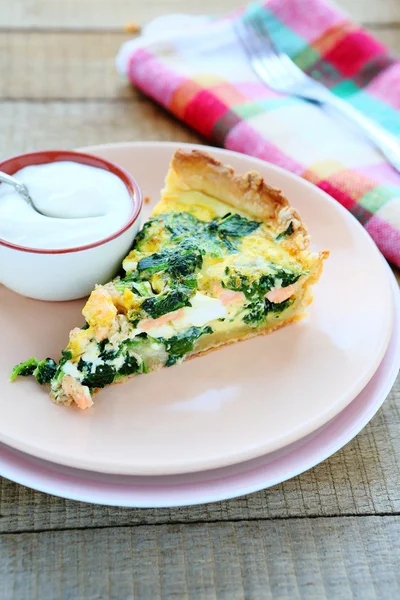 piece of quiche with salmon