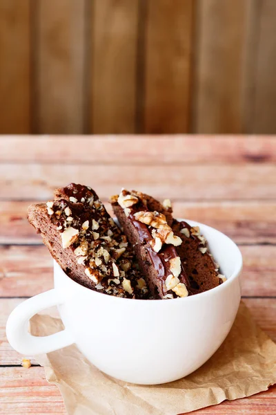 Chocolate biscotti cookies with nuts — Stock Photo, Image