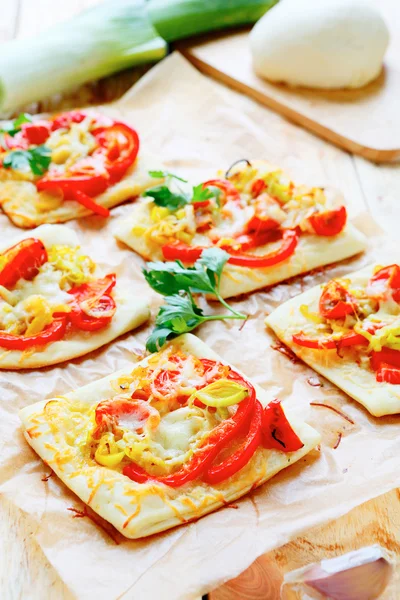 Pita bread baked with cheese and leek — Stock Photo, Image