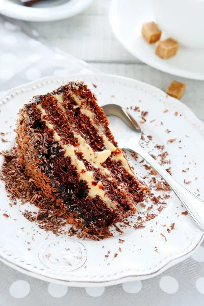 Chokoladekage med karamel - Stock-foto