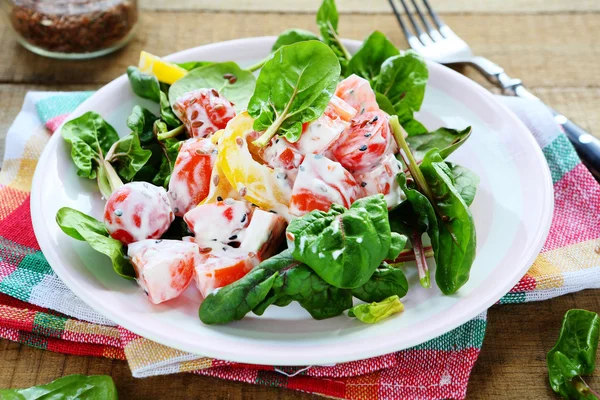 Verse salade met tomaten, pepers en yoghurt — Stockfoto
