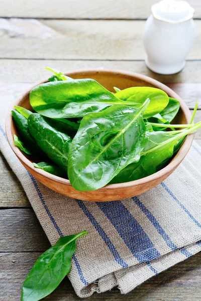 Espinacas frescas en una ensaladera —  Fotos de Stock