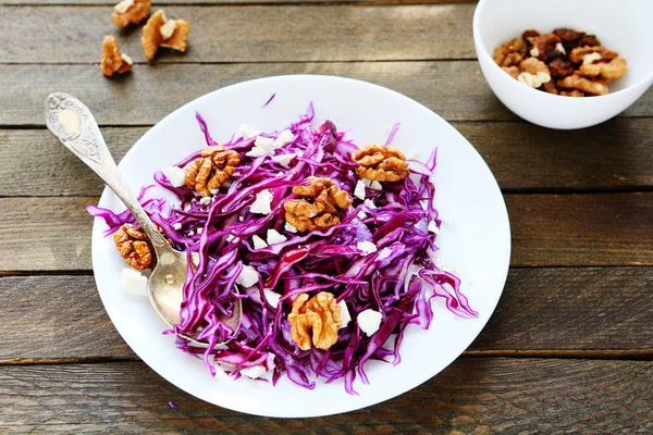 Ensalada con col roja y rebanadas de queso —  Fotos de Stock