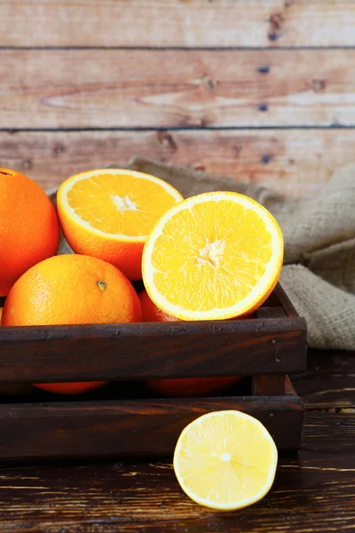 Ripe oranges in the drawer — Stock Photo, Image